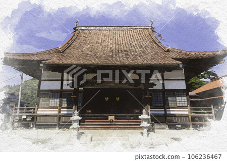鳥取縣八津郡若狹町水彩風格若櫻宿藏通十閣院本堂 106236467