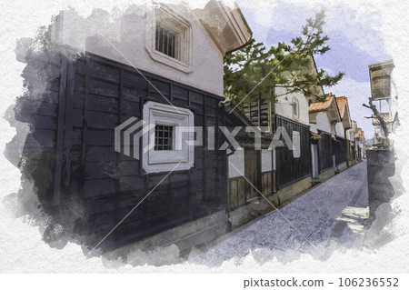 Watercolor-style Wakasa Inn Kuradori Shirakabe Storehouses Wakasa-cho, Yazu-gun, Tottori Prefecture 106236552