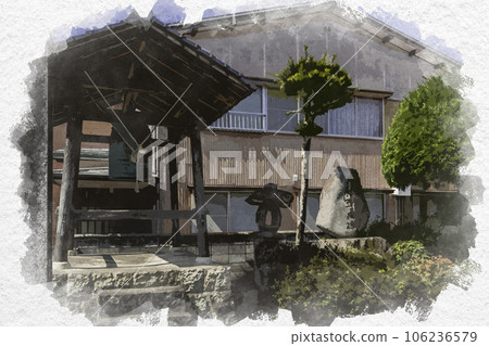Watercolor style Wakasa-juku Kuradori Renkyo-ji bell tower Wakasa-cho, Yazu-gun, Tottori Prefecture 106236579
