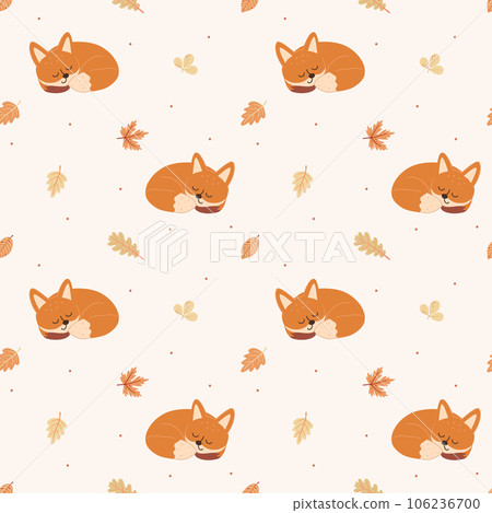 Seamless pattern with childish autumn plants twigs leaves. Cute illustration for child textiles, design. Seamless pattern with childish autumn plants twigs leaves. Cute illustration for child textiles, design. 106236700