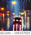 red car and night rain 106237025