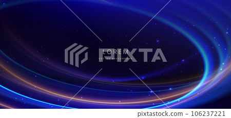 Abstract technology futuristic neon circle glowing blue and gold light lines with speed motion blur effect on black background. Abstract technology futuristic neon circle glowing blue and gold light lines with speed motion blur effect on black background. 106237221