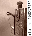 Close-up of broken antique sewing machine parts, background material. 106237470