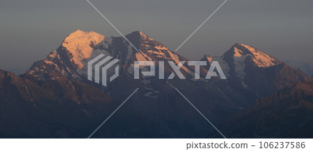 Balmhorn and Rinderhorn at sunset, Switzerland. Balmhorn and Rinderhorn at sunset, Switzerland. 106237586