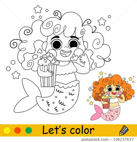 Kids coloring little mermaid with a popcorn vector illustration Kids coloring little mermaid with a popcorn vector illustration 106237657