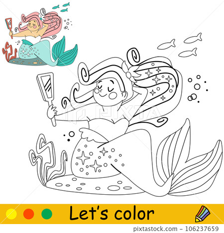 Kids coloring body positive mermaid vector illustration 106237659
