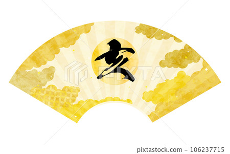 野豬性格折扇，日式圖案背景日式雲海素材 106237715