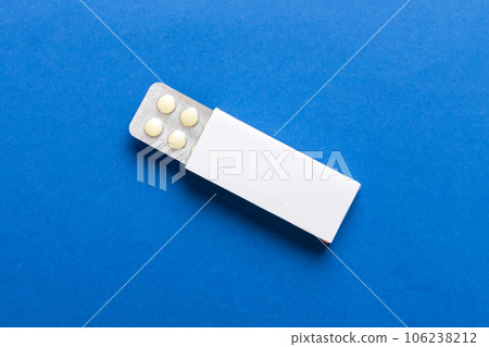 Blank White Product Package Box Mock-up. Open blank medicine drug box with blister top view 106238212