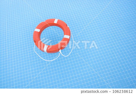 Orange lifebuoy lying on water in swimming pool closeup 106238612