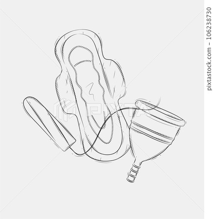 Set of tampon, women sanitary pad and menstrual cup grey Set of tampon, women sanitary pad and menstrual cup grey 106238730