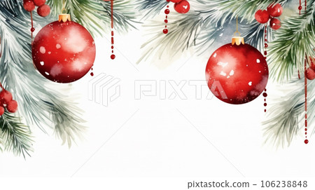Christmas celebration holiday banner. Festive balls and gifts close up Christmas celebration holiday banner. Festive balls and gifts close up 106238848