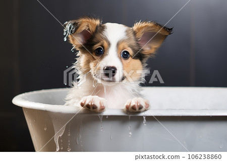 Puppy in hot sale bathtub