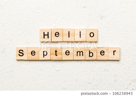 hello september word written on wood block. hello september text on table, concept 106238943