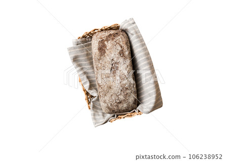Freshly baked bread on basket isolated on white background. top view bread copy space 106238952