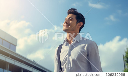 藍天AI圖像下抬頭微笑的男人 106239066