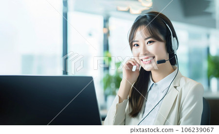 呼叫中心女員工AI形象接聽電話 106239067