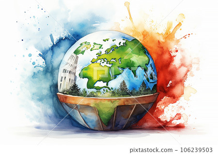 Global warming concept watercolor painting, Generative AI 106239503