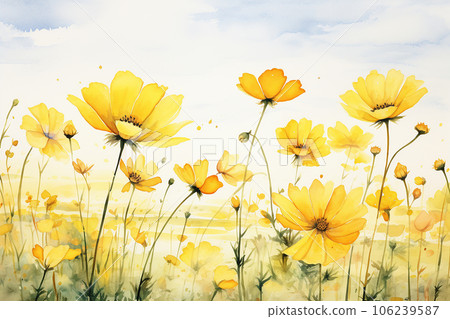 Cosmos flowers watercolor painting in yellow tones, Generative AI Cosmos flowers watercolor painting in yellow tones, Generative AI 106239587