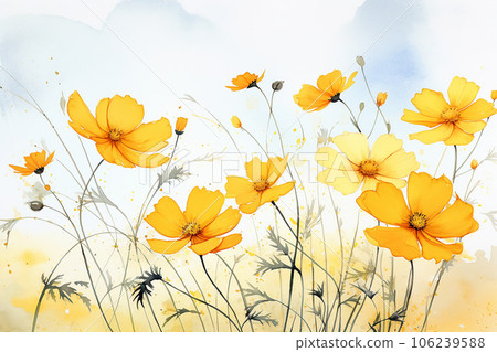 Cosmos flowers watercolor painting in yellow tones, Generative AI Cosmos flowers watercolor painting in yellow tones, Generative AI 106239588