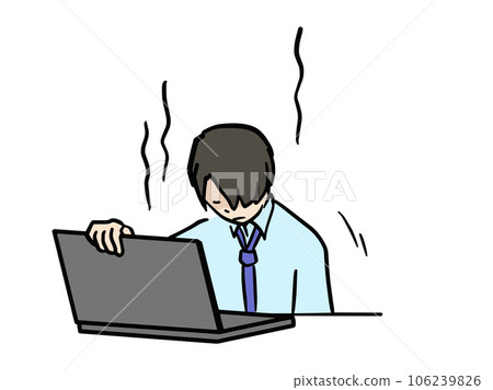 一個令人失望的西裝男子在電腦屏幕前放棄了一些東西的插圖 106239826