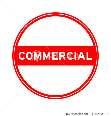 Red color round seal sticker in word commercial on white background 106240106