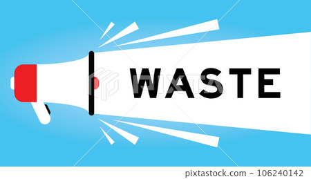 Color megaphone icon with word waste in white banner on blue background 106240142