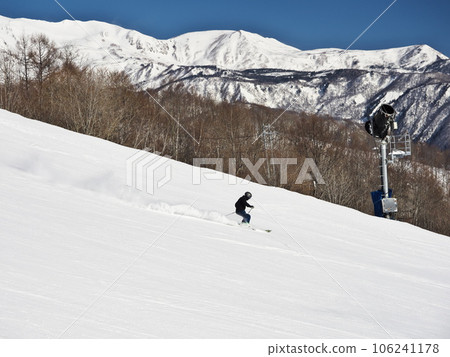 Hakuba Happoone Ski Resort Skiers skiing on the Risen Slalom course 106241178