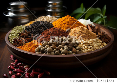 Various kind of Indian spices and herbs. Generative AI.Various kind of Indian spices and herbs Various kind of Indian spices and herbs. Generative AI.Various kind of Indian spices and herbs 106241223