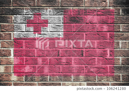 Tonga flag on a brick wall background 106241280