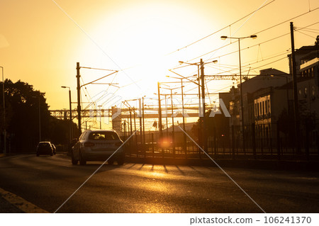 Cityscape of an European Town at orange sunset 106241370