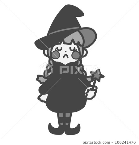 Monochrome illustration of sad cute witch girl Monochrome illustration of sad cute witch girl 106241470