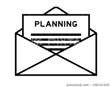 Envelope and letter sign with word planning as the headline 106241830