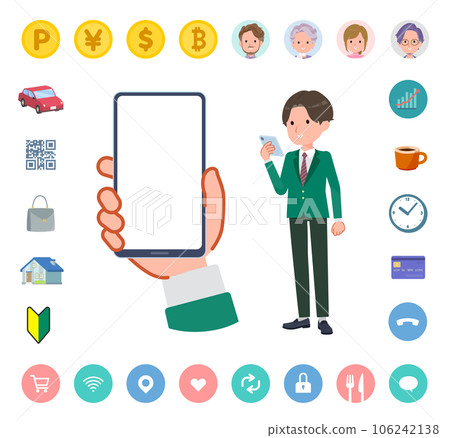 一組西裝外套男學生看著智能手機屏幕 一組西裝外套男學生看著智能手機屏幕 106242138