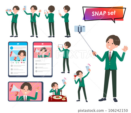 A set of blazer male students shooting with a smartphone 106242150