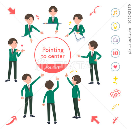 A set of blazer male students pointing in various directions A set of blazer male students pointing in various directions 106242179