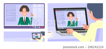 Set of blazer schoolboys having video chat 106242224