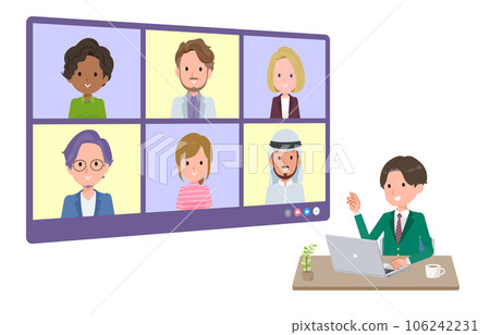 一群西裝革履的男學生與多人進行在線會議。深度角。 一群西裝革履的男學生與多人進行在線會議。深度角。 106242231