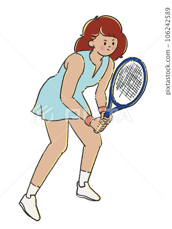 Young woman playing tennis player with racket transparent. 106242589