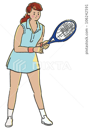 Young woman playing tennis player with racket transparent. 106242591
