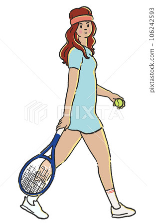 Young woman playing tennis player with racket transparent. 106242593