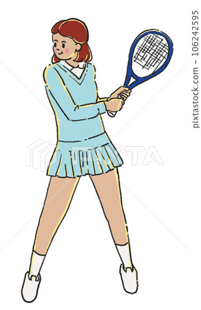 Young woman playing tennis player with racket transparent. 106242595