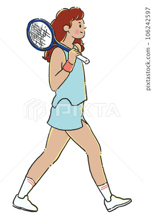 Young woman playing tennis player with racket transparent. 106242597