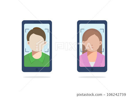 Technological face scanning on smartphone, Face identification, Face recognition, Vector illustration 106242739