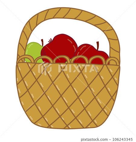 Wicker basket full of ripe apples, autumn harvest, doodle style flat vector Wicker basket full of ripe apples, autumn harvest, doodle style flat vector 106243345