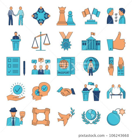 Diplomacy and international relations icon set 106243668