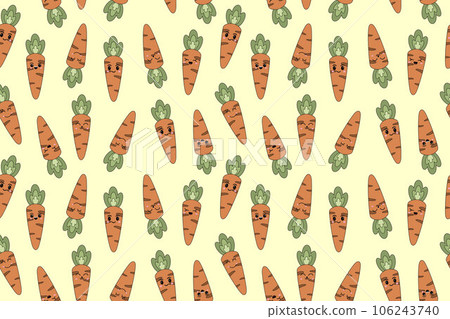 Vector seamless pattern of cartoon hand drawn doodle carrot with kawaii face isolated on white background. Vector illustration Vector seamless pattern of cartoon hand drawn doodle carrot with kawaii face isolated on white background. Vector illustration 106243740
