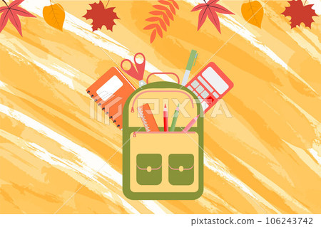 Background of bright autumn leaves, school books and back to school lettering. Vector illustration of autumn background. Background of bright autumn leaves, school books and back to school lettering. Vector illustration of autumn background. 106243742