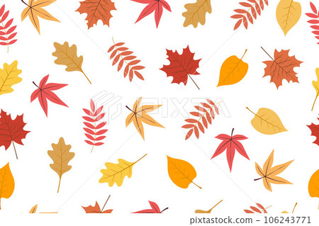 Vector seamless pattern of autumn bright leaves. Background for textile or book covers, wallpapers, design, graphics, printing, hobbies, invitations. Vector illustration Vector seamless pattern of autumn bright leaves. Background for textile or book covers, wallpapers, design, graphics, printing, hobbies, invitations. Vector illustration 106243771