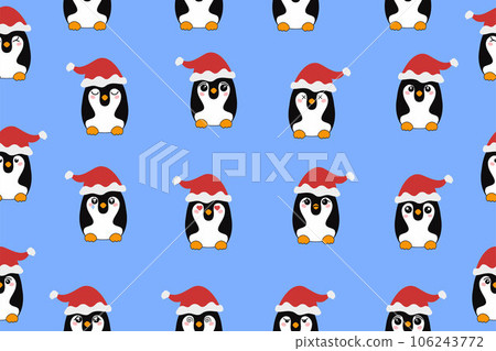 Christmas cute little penguins in Santa's hat. Christmas cute animal cartoon character. Vector illustration Christmas cute little penguins in Santa's hat. Christmas cute animal cartoon character. Vector illustration 106243772