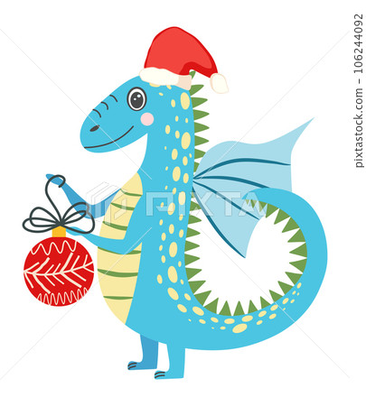 Year of the Dragon 2024, Chinese calendar. Cute green christmas dragon in santa hat Year of the Dragon 2024, Chinese calendar. Cute green christmas dragon in santa hat 106244092